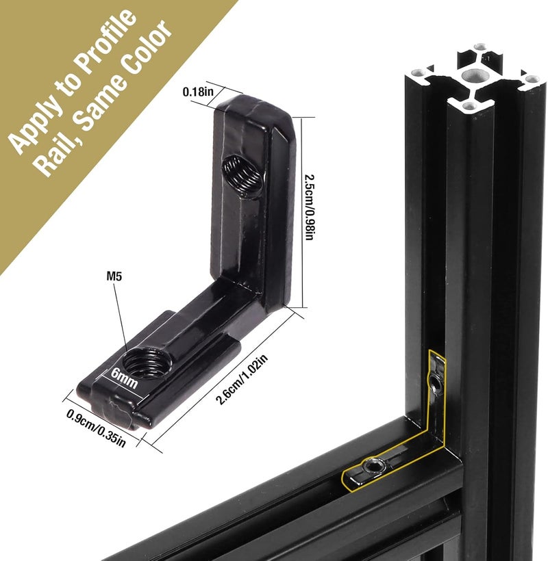 tchrules 20Pcs 2020 Aluminum Extrusion Connectors 3-Way End Corner Bracket Connector Black T Slot L-Shape Interior Corner Joint Bracket for Aluminum Extrusion Profile Slot Connector Set 6mm with Screws&Wrench - Image 3